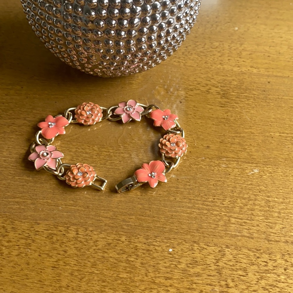 Gold tone and orange enamel bracelet